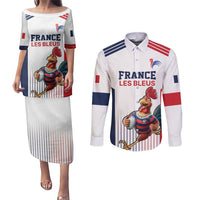 France Rugby Custom Couples Matching Puletasi and Long Sleeve Button Shirt Come on Les Bleus White Style