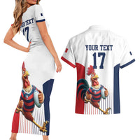 France Rugby Custom Couples Matching Short Sleeve Bodycon Dress and Hawaiian Shirt Come on Les Bleus White Style