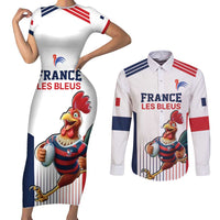 France Rugby Custom Couples Matching Short Sleeve Bodycon Dress and Long Sleeve Button Shirt Come on Les Bleus White Style