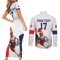 France Rugby Custom Couples Matching Short Sleeve Bodycon Dress and Long Sleeve Button Shirt Come on Les Bleus White Style