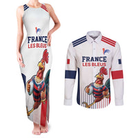 France Rugby Custom Couples Matching Tank Maxi Dress and Long Sleeve Button Shirt Come on Les Bleus White Style