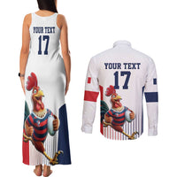 France Rugby Custom Couples Matching Tank Maxi Dress and Long Sleeve Button Shirt Come on Les Bleus White Style