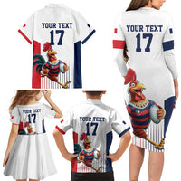 France Rugby Custom Family Matching Long Sleeve Bodycon Dress and Hawaiian Shirt Come on Les Bleus White Style