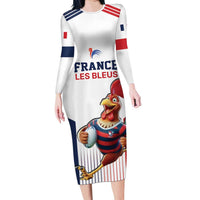 France Rugby Custom Family Matching Long Sleeve Bodycon Dress and Hawaiian Shirt Come on Les Bleus White Style
