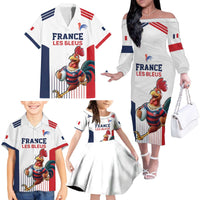 France Rugby Custom Family Matching Off The Shoulder Long Sleeve Dress and Hawaiian Shirt Come on Les Bleus White Style