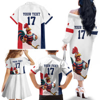 France Rugby Custom Family Matching Off The Shoulder Long Sleeve Dress and Hawaiian Shirt Come on Les Bleus White Style