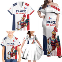 France Rugby Custom Family Matching Off Shoulder Maxi Dress and Hawaiian Shirt Come on Les Bleus White Style