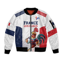 France Rugby Custom Sleeve Zip Bomber Jacket Come on Les Bleus White Style