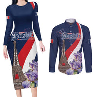 Personalized France Bastille Day Couples Matching Long Sleeve Bodycon Dress and Long Sleeve Button Shirt Le 14 Juillet
