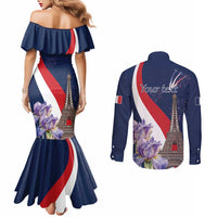 Personalized France Bastille Day Couples Matching Mermaid Dress and Long Sleeve Button Shirt Le 14 Juillet