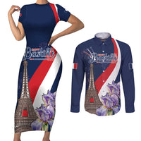 Personalized France Bastille Day Couples Matching Short Sleeve Bodycon Dress and Long Sleeve Button Shirt Le 14 Juillet