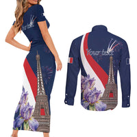 Personalized France Bastille Day Couples Matching Short Sleeve Bodycon Dress and Long Sleeve Button Shirt Le 14 Juillet