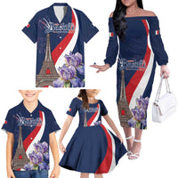Personalized France Bastille Day Family Matching Off The Shoulder Long Sleeve Dress and Hawaiian Shirt Le 14 Juillet