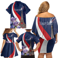 Personalized France Bastille Day Family Matching Off Shoulder Short Dress and Hawaiian Shirt Le 14 Juillet