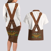 Lederhosen Costume Germany Couples Matching Long Sleeve Bodycon Dress and Hawaiian Shirt Bald Eagles With Traditional German Pattern