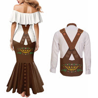 Lederhosen Costume Germany Couples Matching Mermaid Dress and Long Sleeve Button Shirt Bald Eagles With Traditional German Pattern