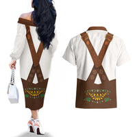 Lederhosen Costume Germany Couples Matching Off The Shoulder Long Sleeve Dress and Hawaiian Shirt Bald Eagles With Traditional German Pattern