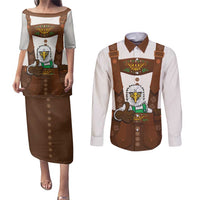 Lederhosen Costume Germany Couples Matching Puletasi and Long Sleeve Button Shirt Bald Eagles With Traditional German Pattern