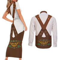 Lederhosen Costume Germany Couples Matching Short Sleeve Bodycon Dress and Long Sleeve Button Shirt Bald Eagles With Traditional German Pattern