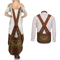 Lederhosen Costume Germany Couples Matching Summer Maxi Dress and Long Sleeve Button Shirt Bald Eagles With Traditional German Pattern