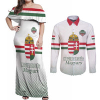 Custom Hungary Ice Hockey Couples Matching Off Shoulder Maxi Dress and Long Sleeve Button Shirt White Style Come on Magyars