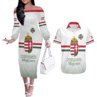 Custom Hungary Ice Hockey Couples Matching Off The Shoulder Long Sleeve Dress and Hawaiian Shirt White Style Come on Magyars