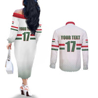 Custom Hungary Ice Hockey Couples Matching Off The Shoulder Long Sleeve Dress and Long Sleeve Button Shirt White Style Come on Magyars
