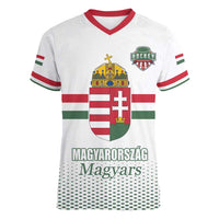 Custom Hungary Ice Hockey Women V-Neck T-Shirt White Style Come on Magyars