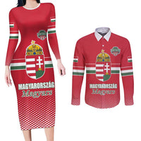Custom Hungary Ice Hockey Couples Matching Long Sleeve Bodycon Dress and Long Sleeve Button Shirt Red Style Come on Magyars