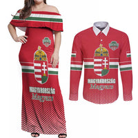 Custom Hungary Ice Hockey Couples Matching Off Shoulder Maxi Dress and Long Sleeve Button Shirt Red Style Come on Magyars