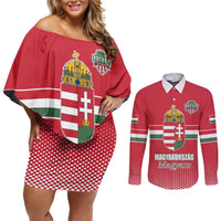 Custom Hungary Ice Hockey Couples Matching Off Shoulder Short Dress and Long Sleeve Button Shirt Red Style Come on Magyars