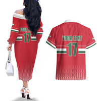 Custom Hungary Ice Hockey Couples Matching Off The Shoulder Long Sleeve Dress and Hawaiian Shirt Red Style Come on Magyars