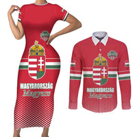 Custom Hungary Ice Hockey Couples Matching Short Sleeve Bodycon Dress and Long Sleeve Button Shirt Red Style Come on Magyars