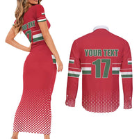 Custom Hungary Ice Hockey Couples Matching Short Sleeve Bodycon Dress and Long Sleeve Button Shirt Red Style Come on Magyars