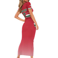 Custom Hungary Ice Hockey Family Matching Short Sleeve Bodycon Dress and Hawaiian Shirt Red Style Come on Magyars