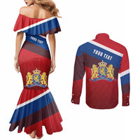 Personalized Netherlands Lion Couples Matching Mermaid Dress and Long Sleeve Button Shirt Nederland Flag and Coat of Arms