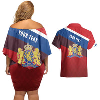 Personalized Netherlands Lion Couples Matching Off Shoulder Short Dress and Hawaiian Shirt Nederland Flag and Coat of Arms