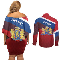 Personalized Netherlands Lion Couples Matching Off Shoulder Short Dress and Long Sleeve Button Shirt Nederland Flag and Coat of Arms