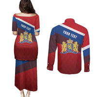 Personalized Netherlands Lion Couples Matching Puletasi and Long Sleeve Button Shirt Nederland Flag and Coat of Arms