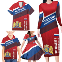 Personalized Netherlands Lion Family Matching Long Sleeve Bodycon Dress and Hawaiian Shirt Nederland Flag and Coat of Arms