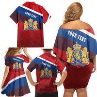Personalized Netherlands Lion Family Matching Off Shoulder Short Dress and Hawaiian Shirt Nederland Flag and Coat of Arms