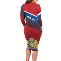 Personalized Netherlands Lion Long Sleeve Bodycon Dress Nederland Flag and Coat of Arms