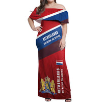 Personalized Netherlands Lion Off Shoulder Maxi Dress Nederland Flag and Coat of Arms