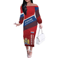 Personalized Netherlands Lion Off The Shoulder Long Sleeve Dress Nederland Flag and Coat of Arms