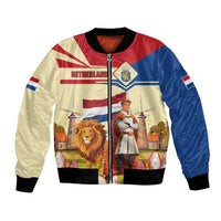Netherlands Lion and Knight Bomber Jacket Tulips and Windmills