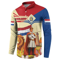 Netherlands Lion and Knight Button Sweatshirt Tulips and Windmills