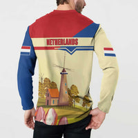 Netherlands Lion and Knight Button Sweatshirt Tulips and Windmills