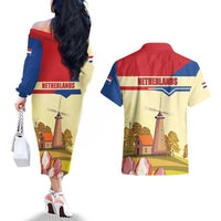 Netherlands Lion and Knight Couples Matching Off The Shoulder Long Sleeve Dress and Hawaiian Shirt Tulips and Windmills