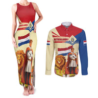 Netherlands Lion and Knight Couples Matching Tank Maxi Dress and Long Sleeve Button Shirt Tulips and Windmills