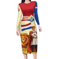 Netherlands Lion and Knight Family Matching Long Sleeve Bodycon Dress and Hawaiian Shirt Tulips and Windmills